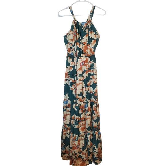 Lulus Green Floral Print Tie-Back Tiered Maxi Dress Womens Size Medium NWT - Picture 3 of 9